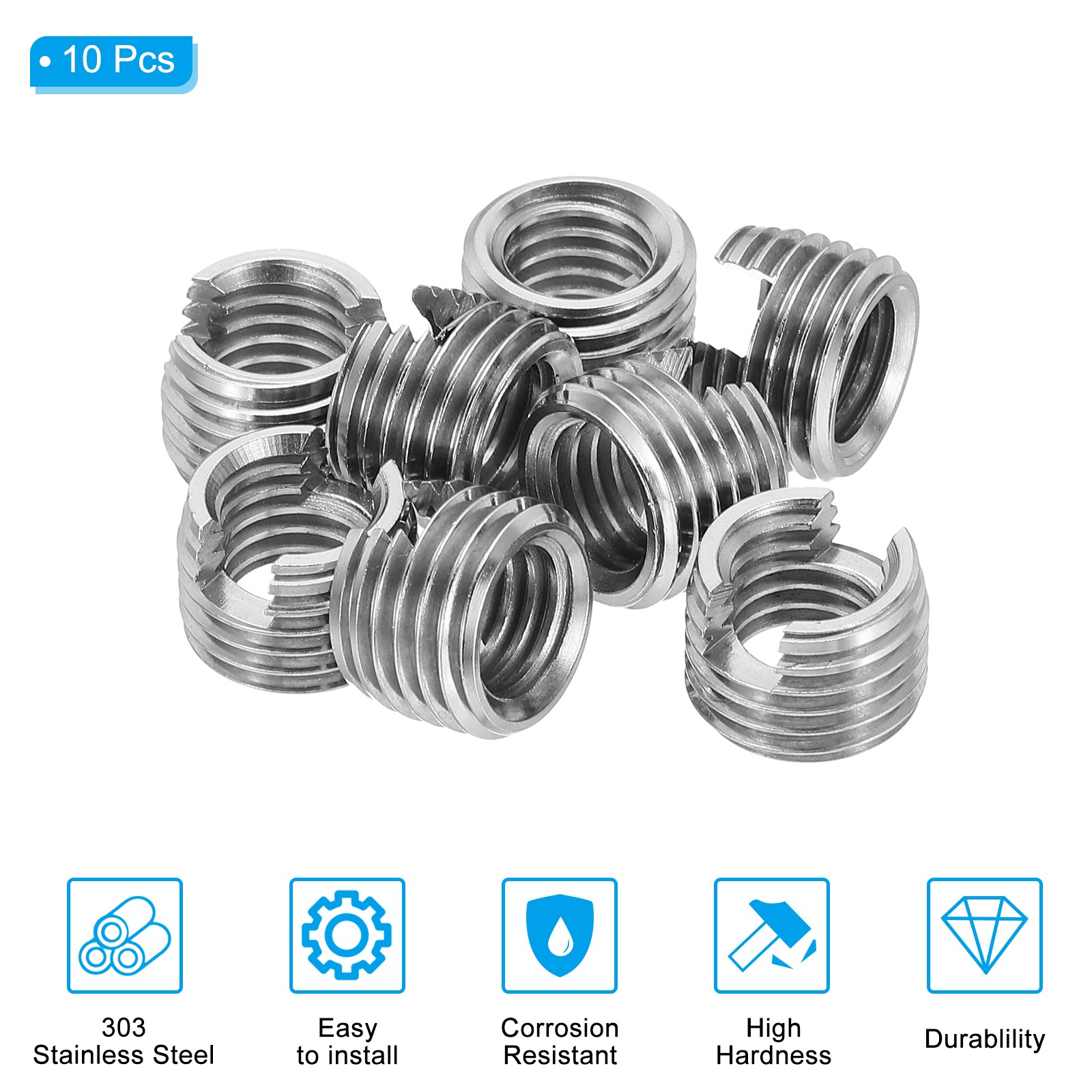 10 Pcs 303 Stainless Steel M10 x M14 x 10mm Self-Tapping Threaded Inserts
