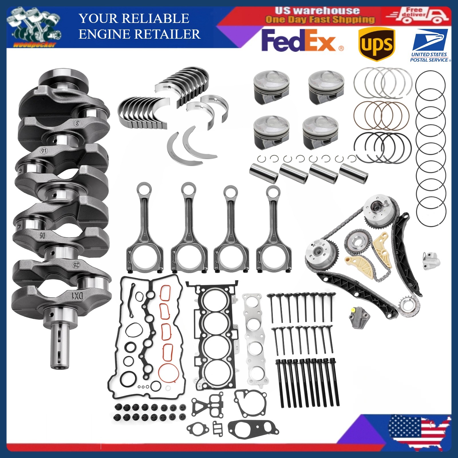 2.4L G4KJ Engine Rebuild Kits Crankshaft Con Rods /Timing Kit For HYUNDAI KIA