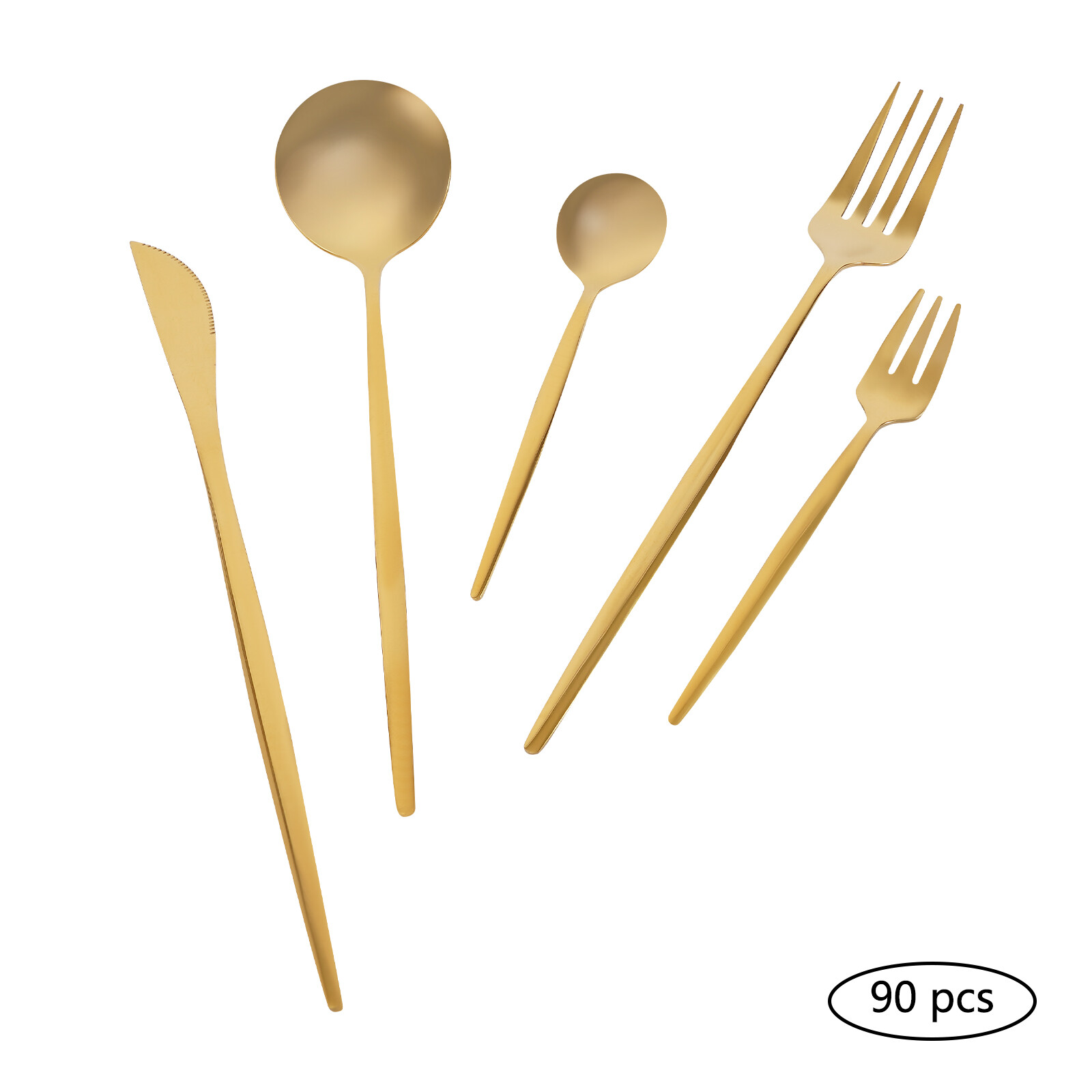90 Pieces Gold Silverware Set Modern Stainless Steel Flatware Set Service For 18
