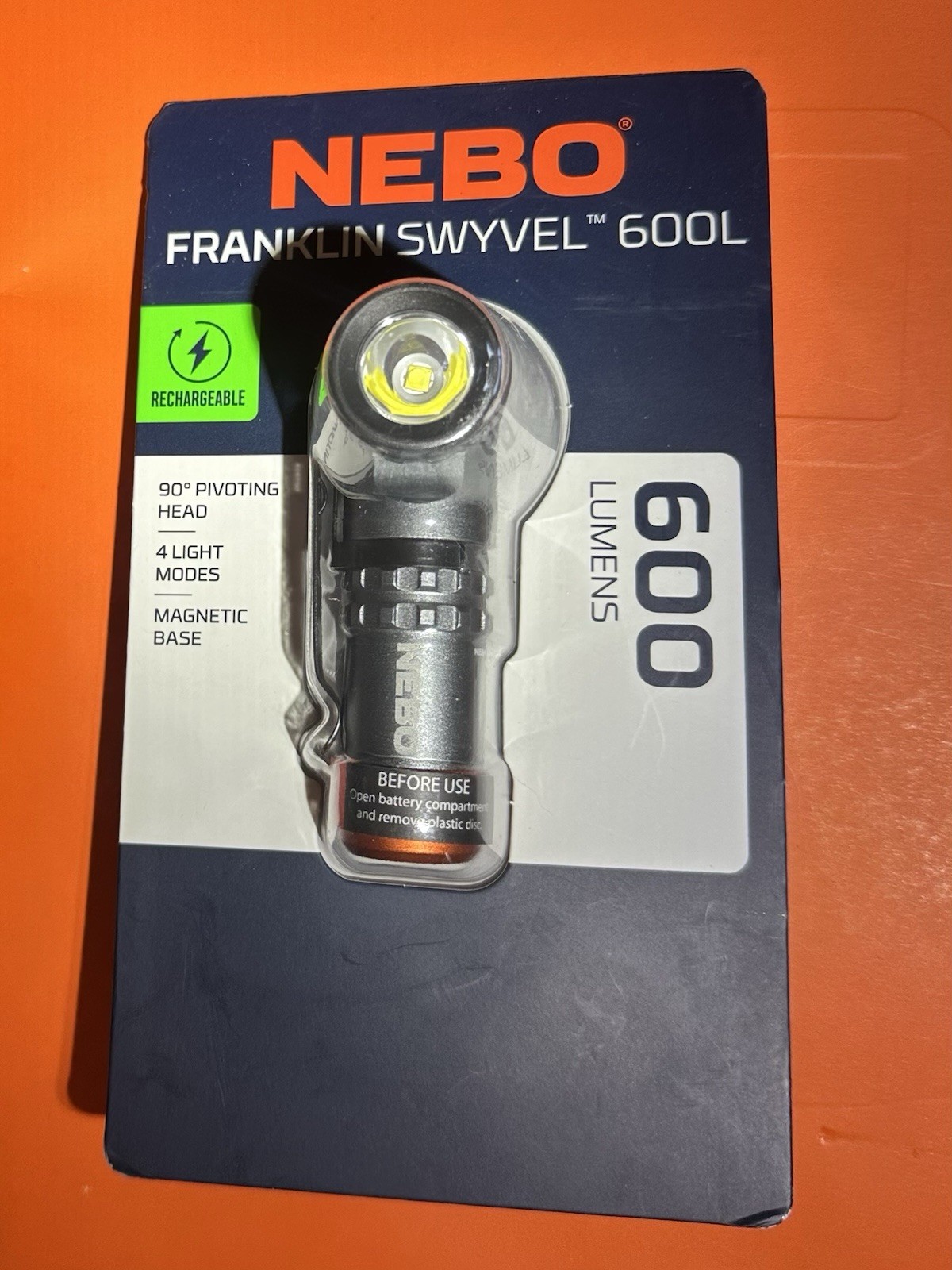 NEBO Franklin Swyvel 600 Lumen 90 Degree Pivot Rechargeable Flashlight BRAND NEW