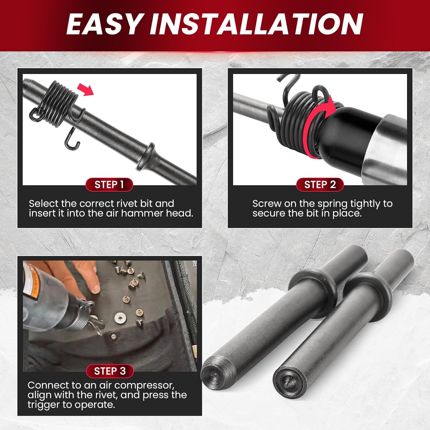 2 Pack Air Rivet Hammer Tools Kit, Pneumatic Rivet Set