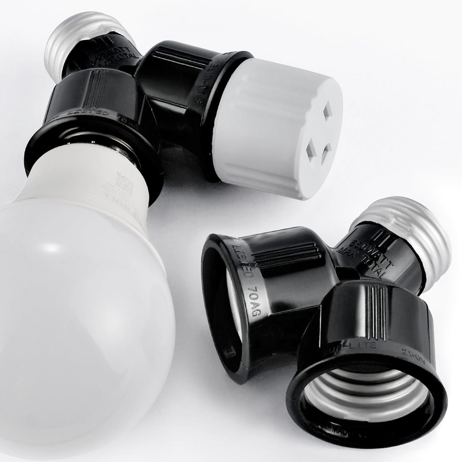 Double Light Socket Adapter, Dual Light Bulb Splitter Twin Bulb Holder Converter