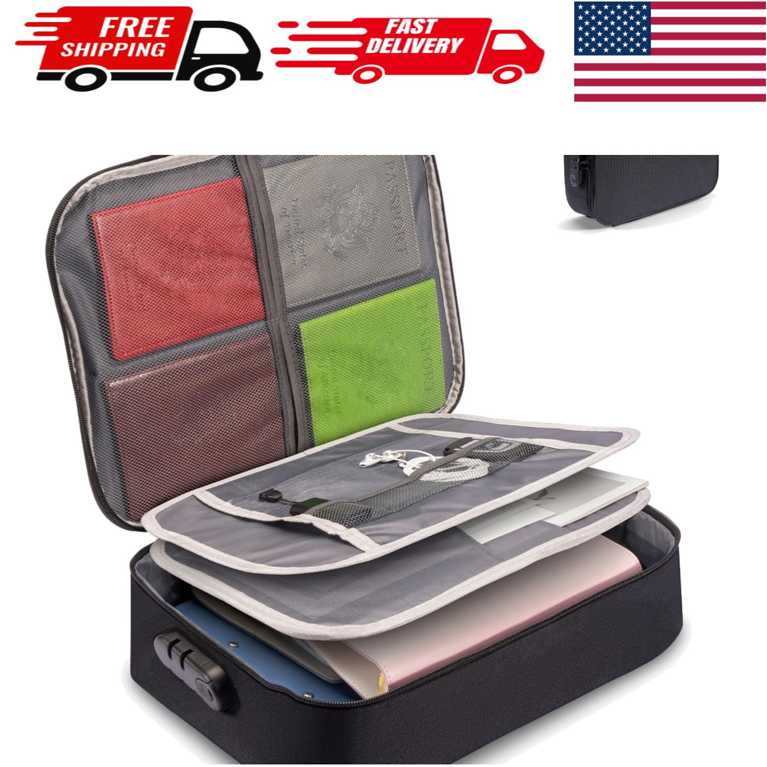 Fireproof Document Box (Soft-Shell) with Lock & Waterproof Zipper, 5200°F Safe f