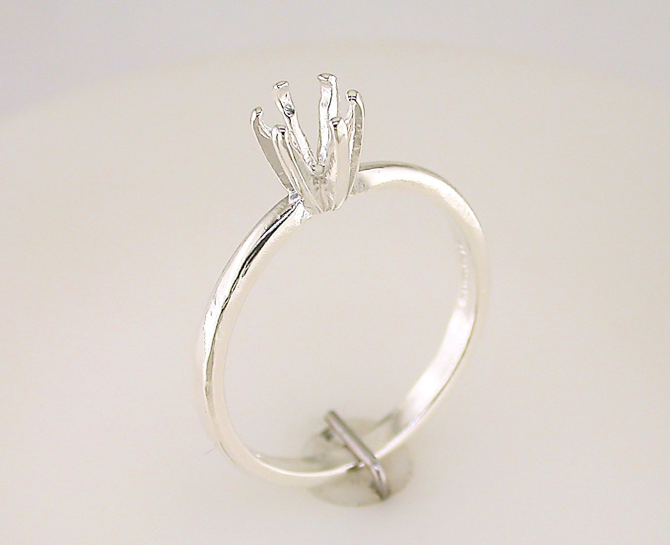 Round Six Prong Deep Vee Solitaire Ring Setting Sterling Silver