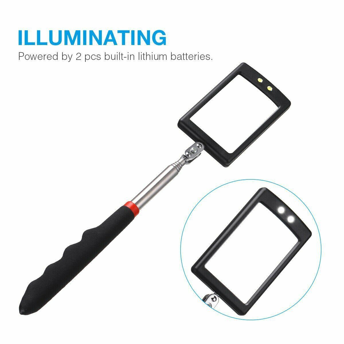 LED Lighted Mechanic Inspection Mirror Telescoping illuminate Swivel Extendable