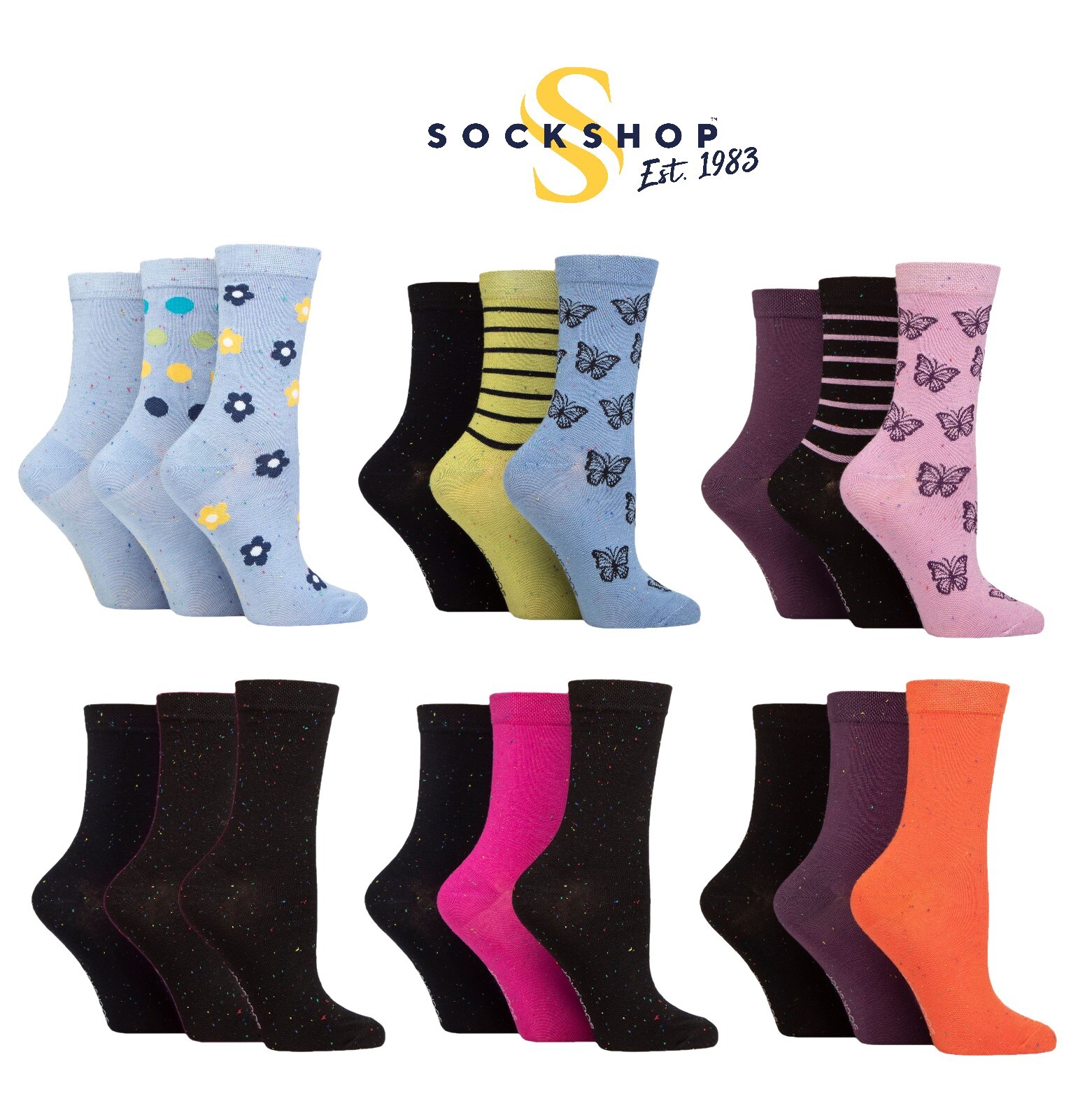 Bamboo Socks Womens Speckled Patterned Soft Breathable 4-8 SOCKSHOP- 3 Pair Pack