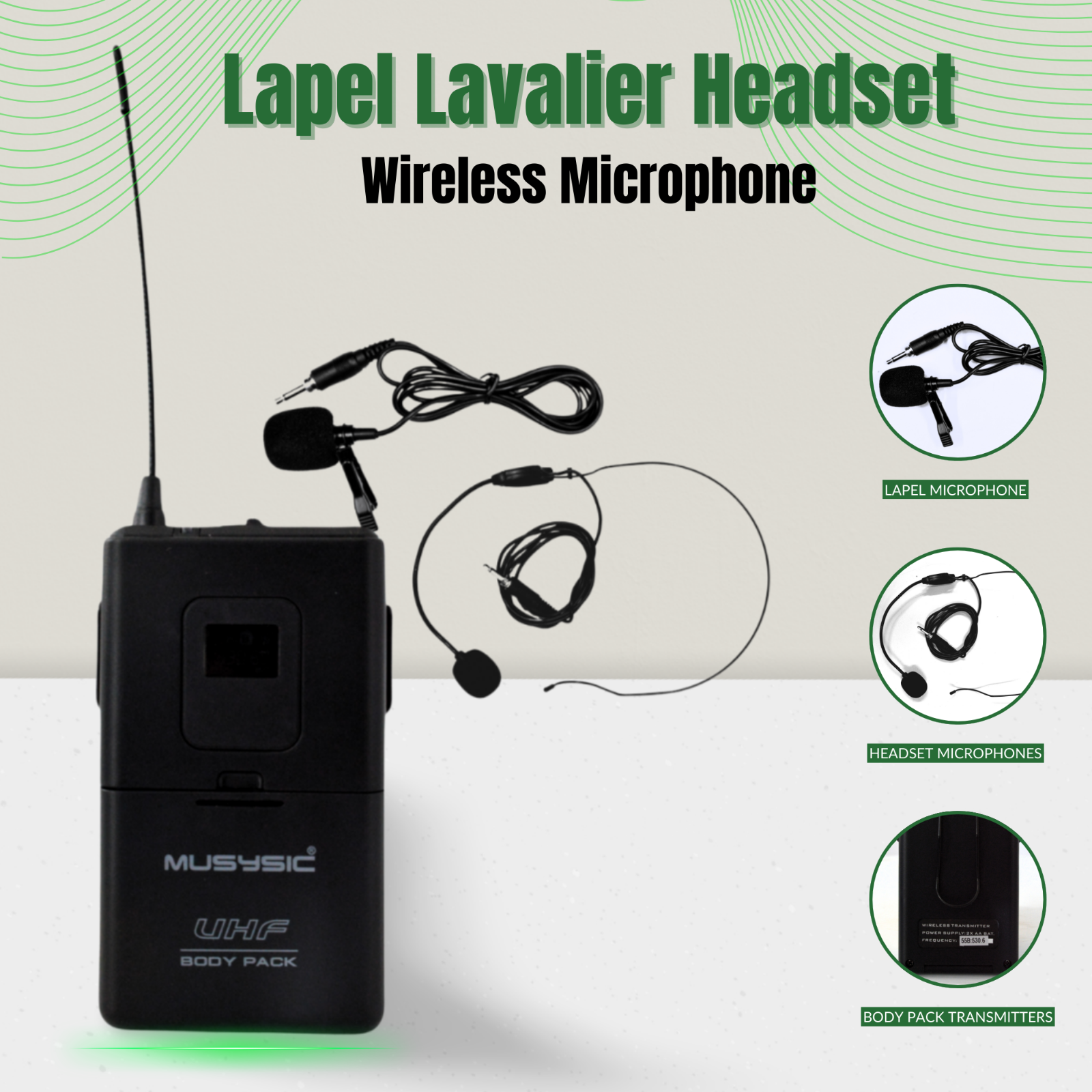 2 Channel Dual UHF Wireless Microphone System With Handheld & Lapel / Headset