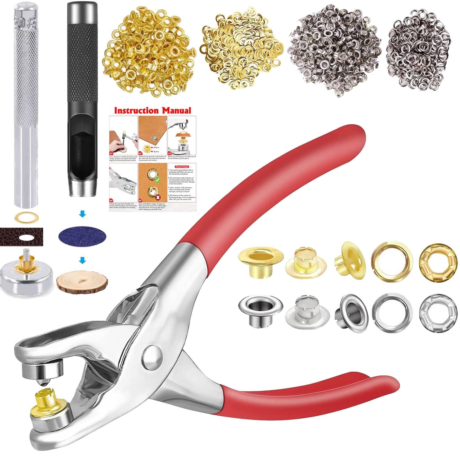Eyelets Grommet Tool Kit, 1205 Pieces, 1/4 Inch Gold and Silver Eyelets with ...