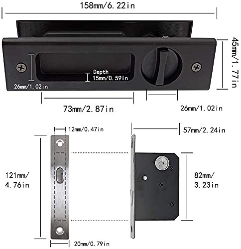6.3 Inch Matte Black Privacy Pocket Door Lock Hardware Invisible Recessed