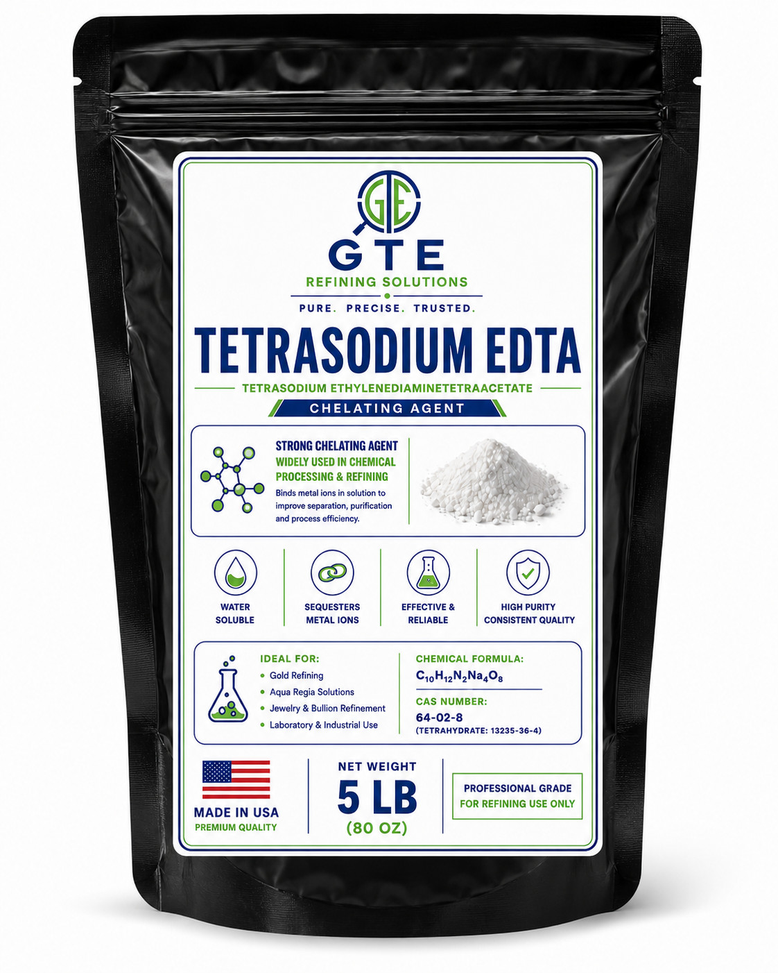 5 LB TETRASODIUM (EDTA) Technical Grade Chelating Agent Textile Water Paper 99%
