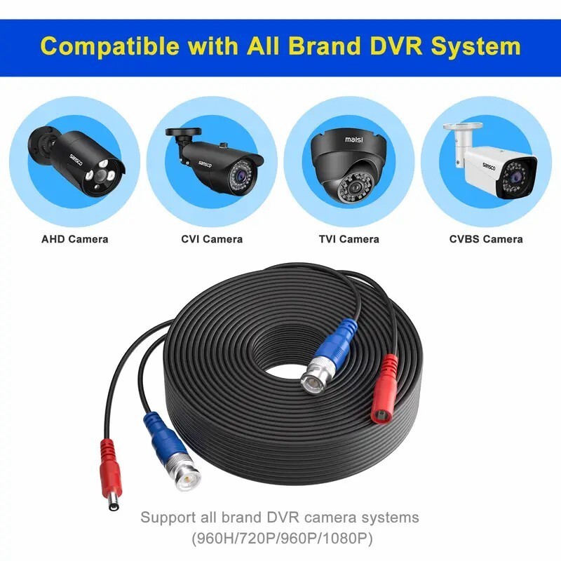 4pcs 30m 100FT Video Power Cable BNC DC Security Camera RCA DVR Cord for CCTV