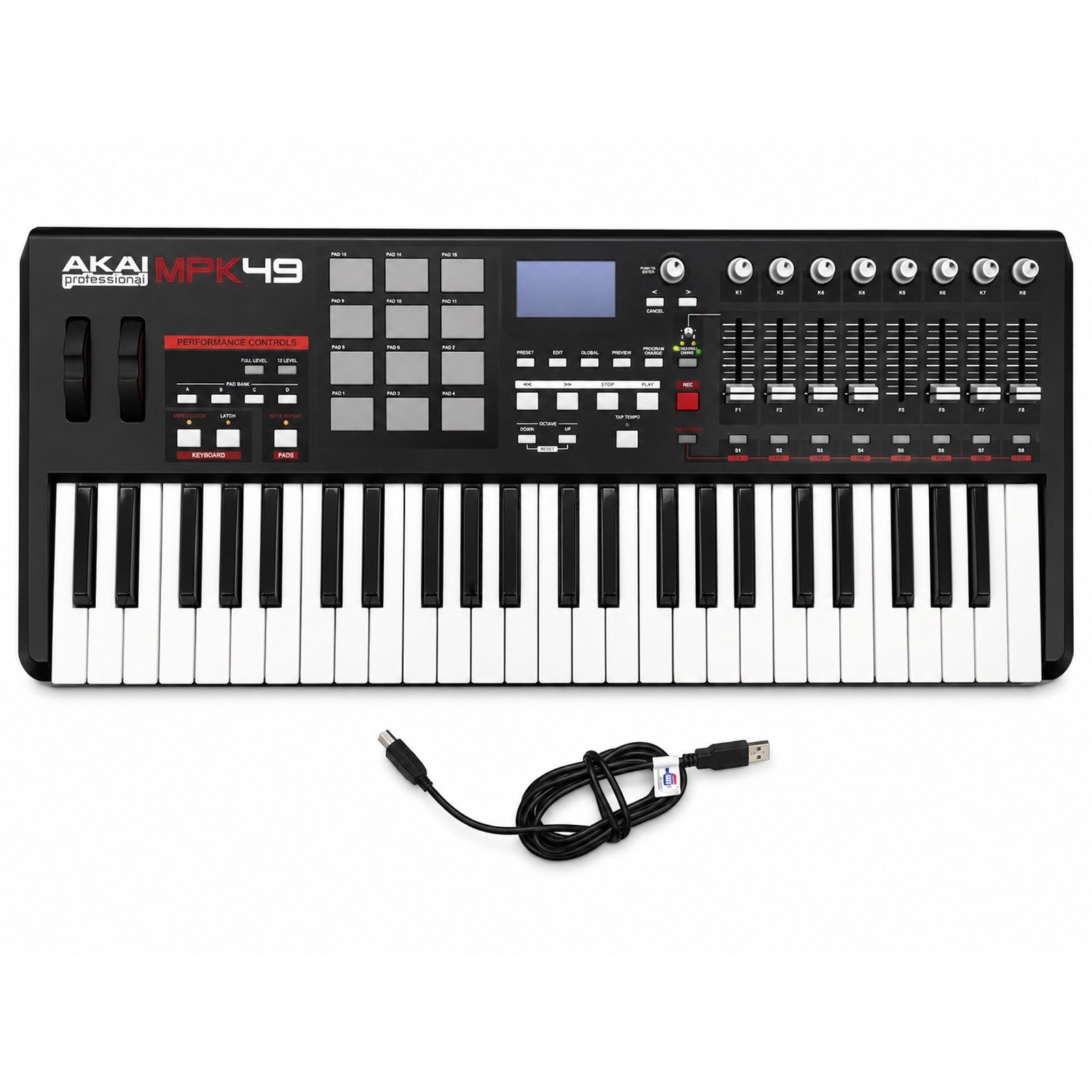 Akai Professional MPK49 49-Key USB MIDI Keyboard Controller Pads Knobs Faders