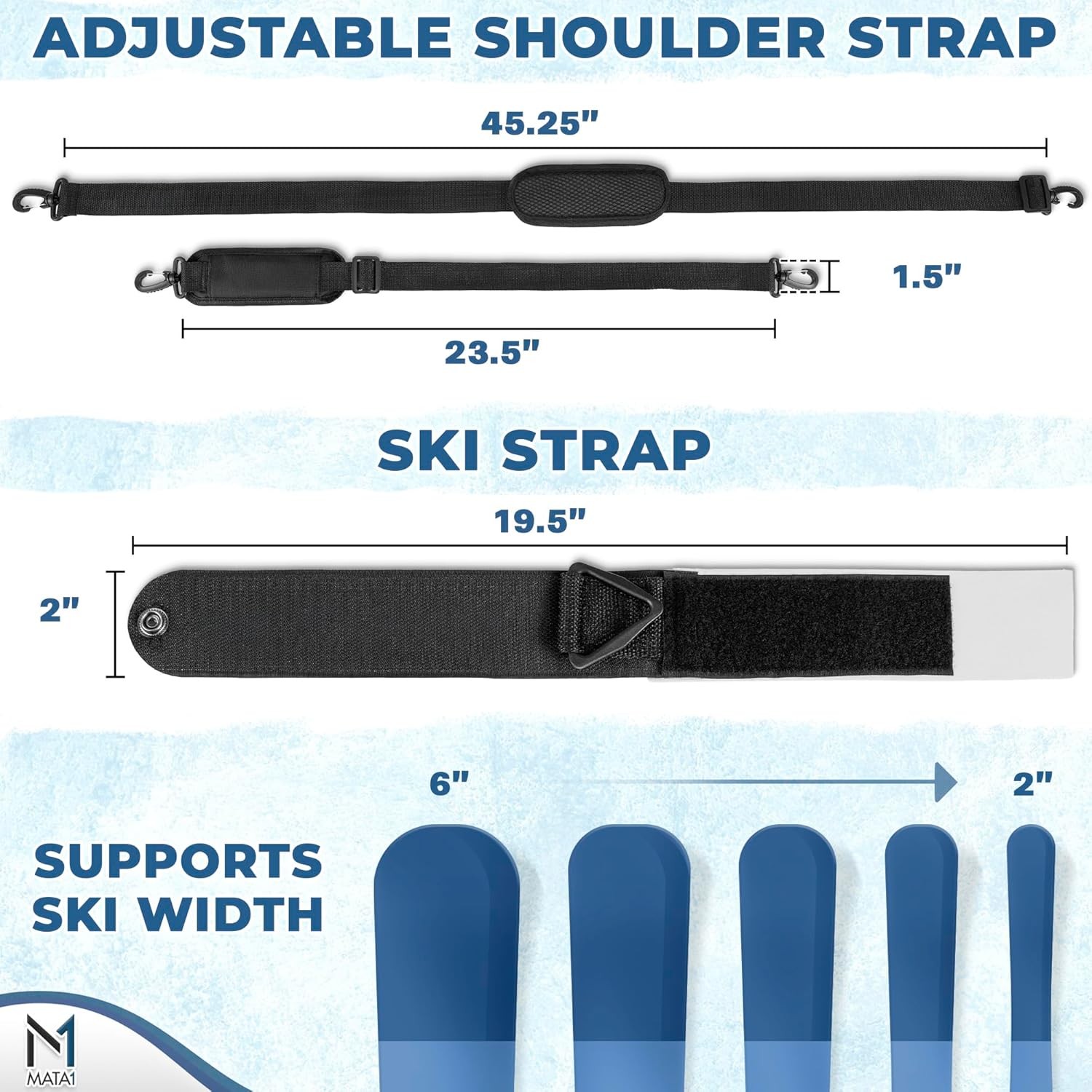 Ski Strap & Pole Carrier - Black - Adjustable Shoulder Strap to Carry Skis & Pol