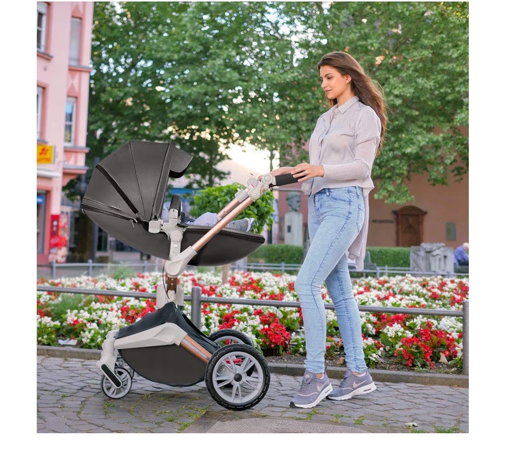 Hot Mom 2-in-1 Baby Grey Stroller with a 360° rotation function &PU leather SPF+