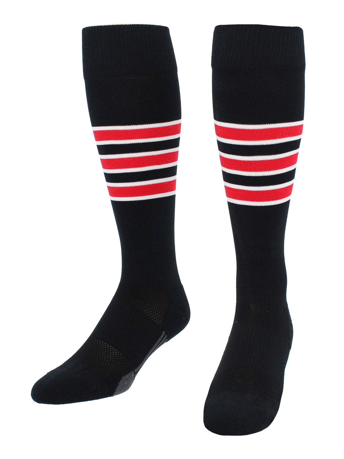 TCK Performance Baseball/Softball Socks (Black/White/Scarlet, Medium)