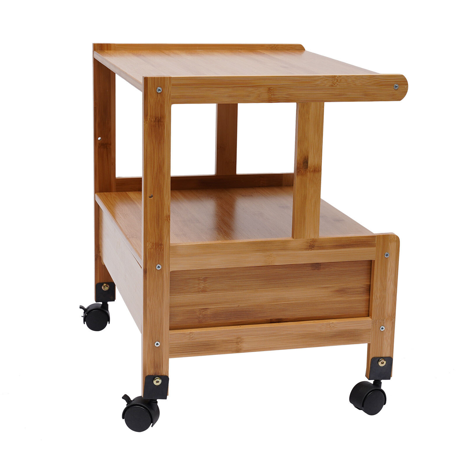 Printer Stand Wheels 2 Tiers Shelf Desk Machine Bamboo Cart Rolling Storage Rack