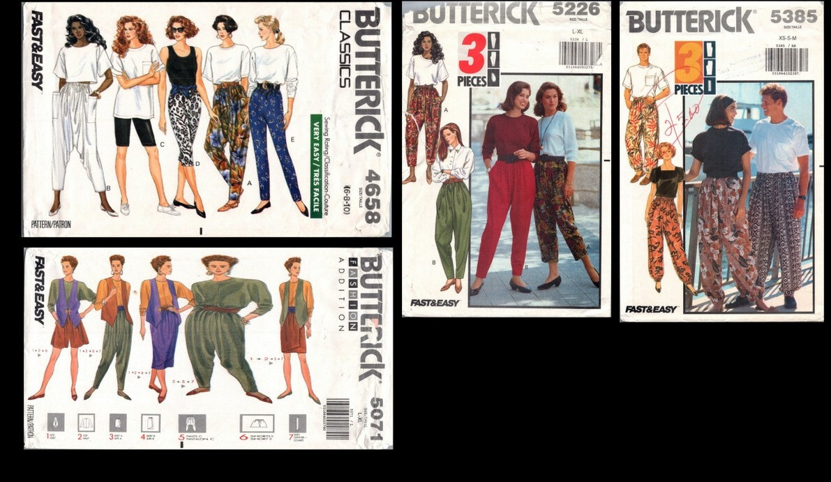OOP Butterick Drop Crotch Pants Hammer Style Sewing Pattern Misses Men You Pick