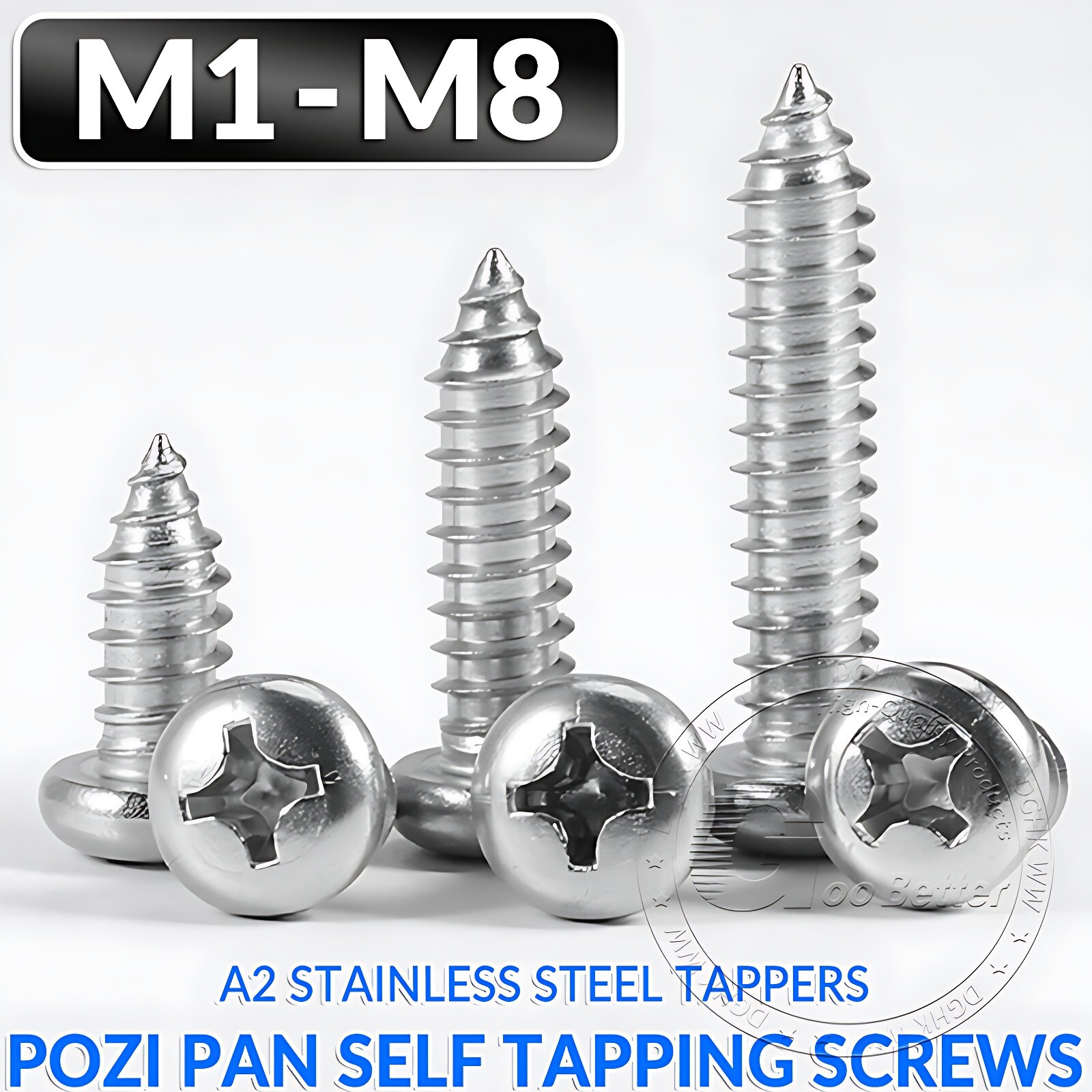 PAN SELF TAPPING SCREWS A2 STAINLESS STEEL TAPPERS M1 M1.2 M1.4-M8, KAYS