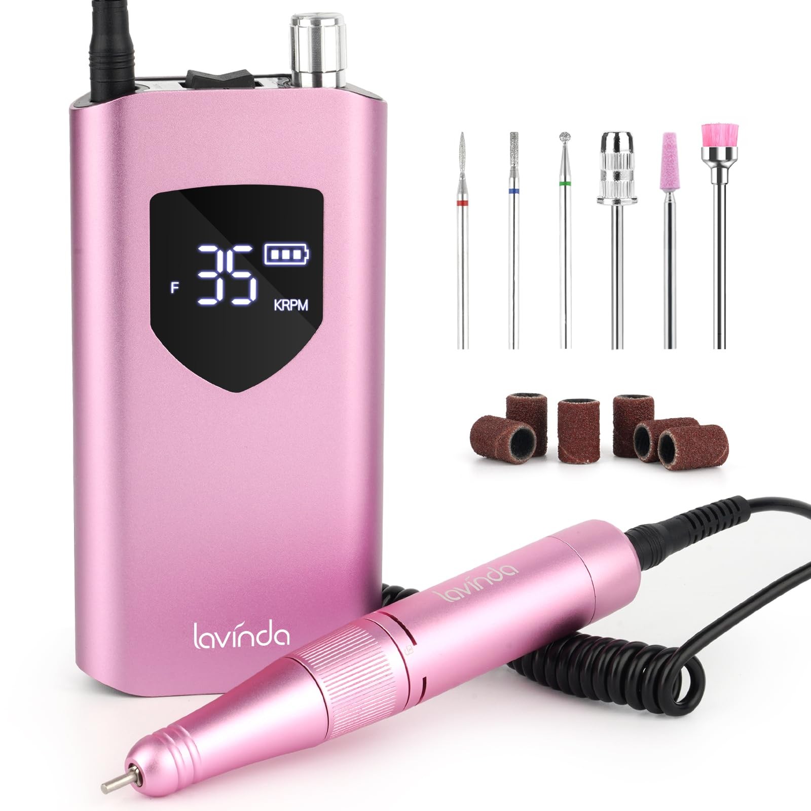 Lavinda Nail Drill 35000 RPM, Cordless Rechargeable Electric Nail File Machin...