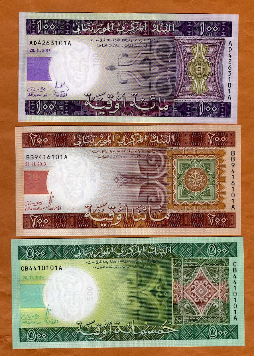 SET Mauritania 100-200-500 Ouguiya 2013-2015 P-16b-17-18 UNC