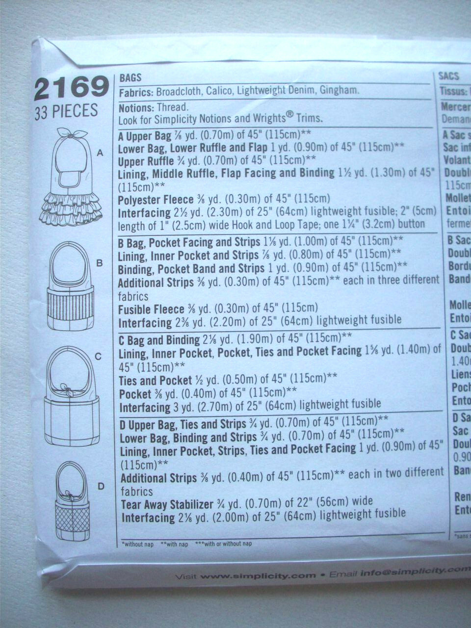 Shirley Botsford Totes Bags purses pattern 2169 UNCUT