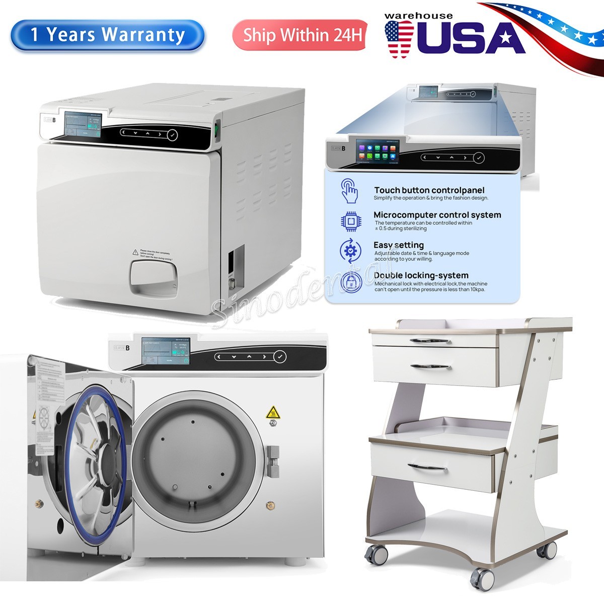 22L Class B Medical Steam Sterilizer built-in Printer Table Top Autoclave/Cart