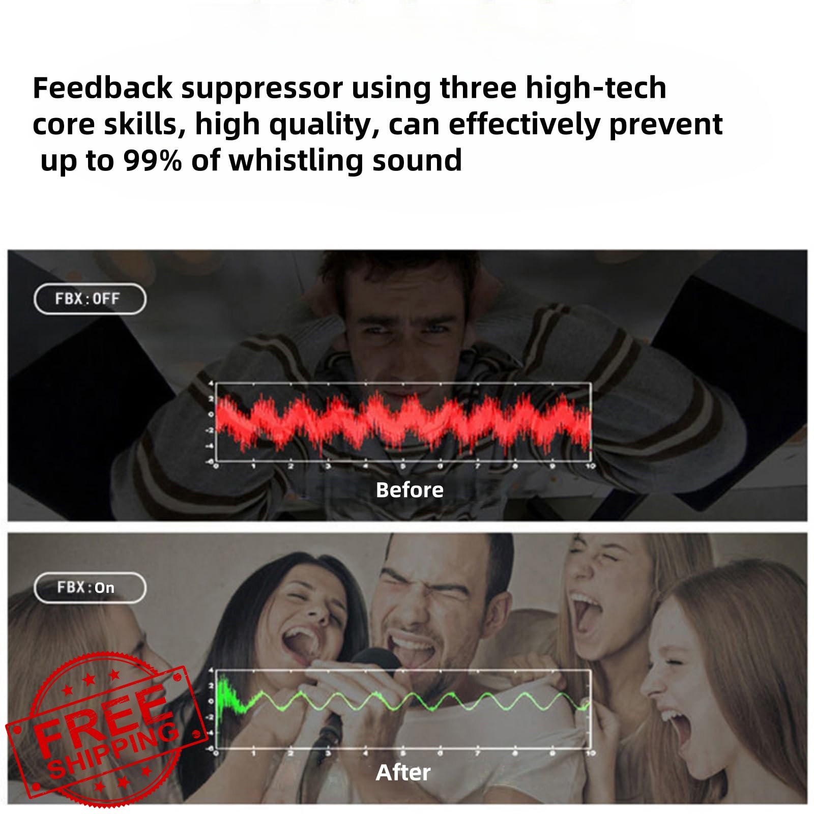 Audio Feedback Suppressor Mixer KTV Mic Anti-Howling Processor 2 In 2 Out