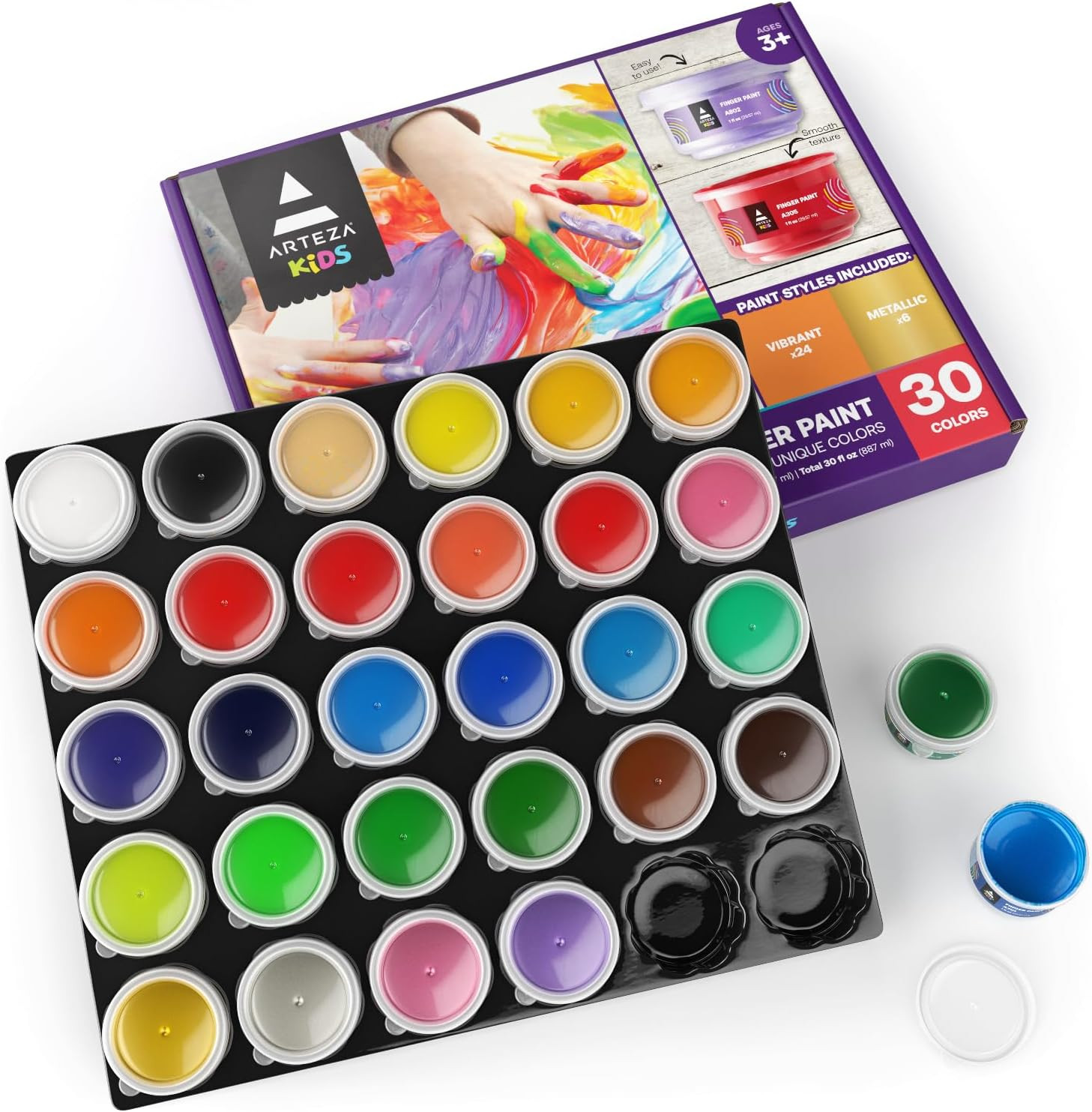 30 Finger Paint Set, 1 Fl Oz, Non- Washable Finger Paint Kit for Kids, Art Suppl