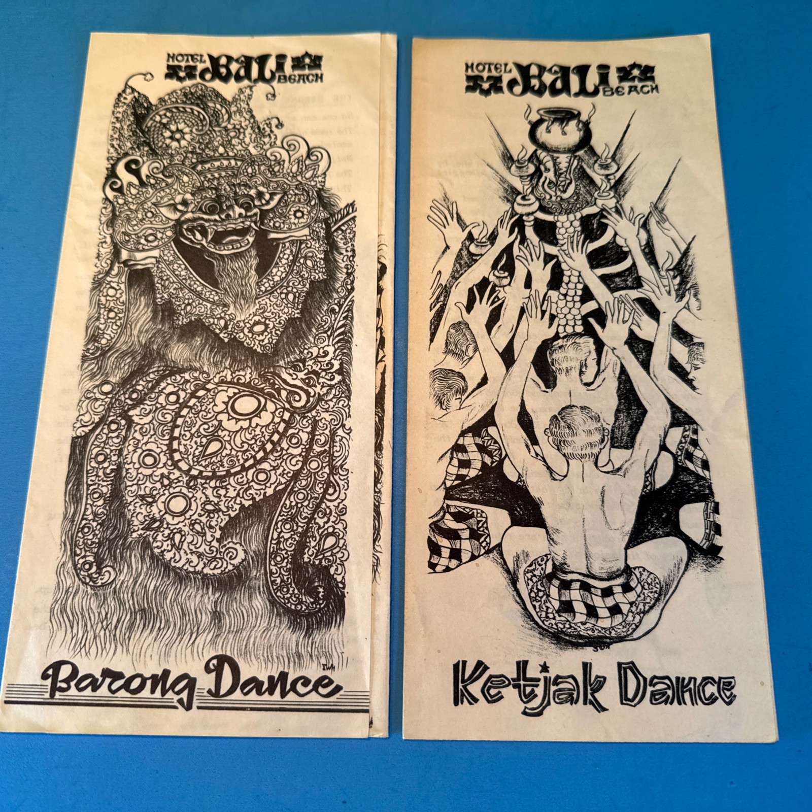1960s Bali Beach Hotel Barong, Ketjak Dance Vintage Travel Brochures Indonesia