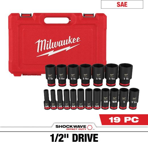 Milwaukee 49-66-7012 19PC SHOCKWAVE Impact Duty 1/2" Drive SAE Socket Set