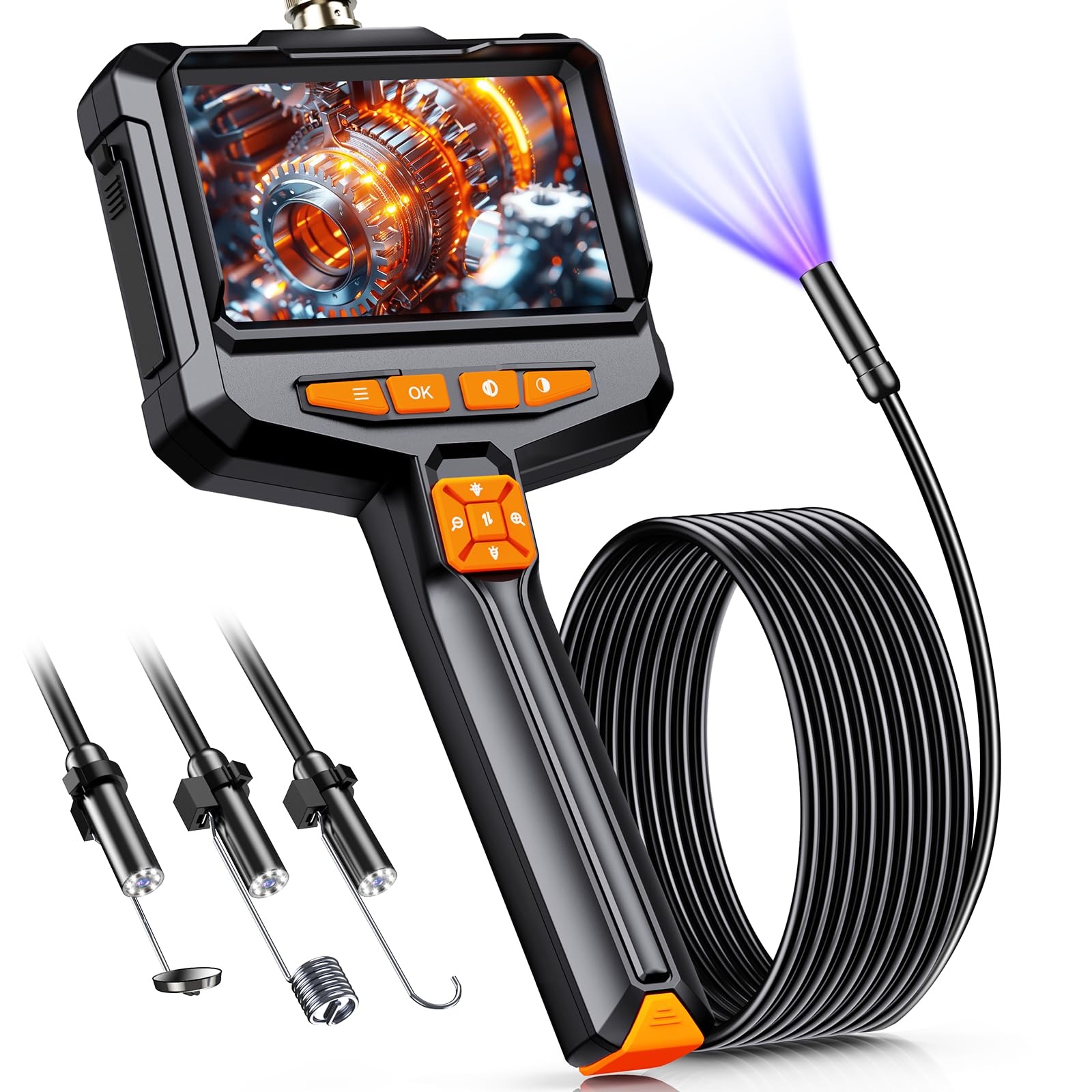 Borescope Camera with Light, 4.3 IPS 1080P HD Handheld Endoscope with 8 Adjustab