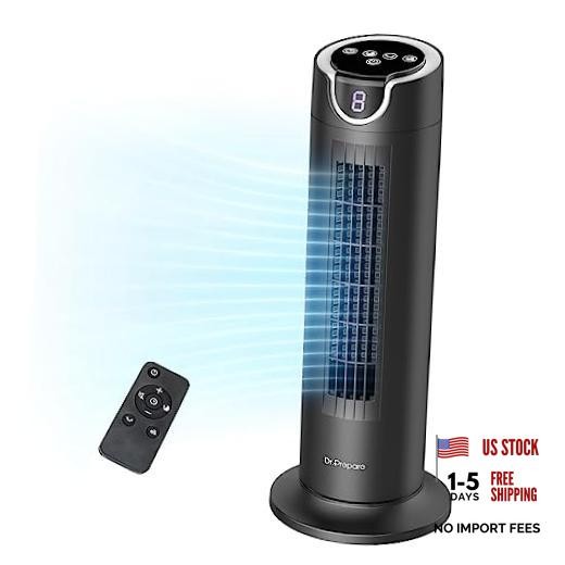 Tower Fan for Bedroom, 25 dB Quiet DC Bladeless Fan with Remote, 8 Black