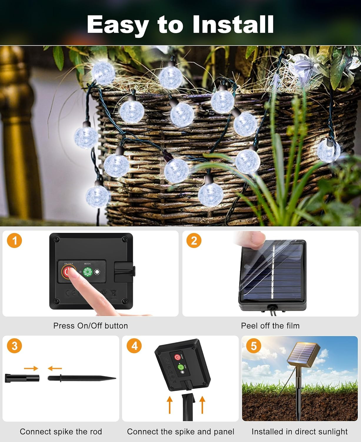 2 Pack Solar String Lights Outdoor Waterproof, Total 98 FT 100 LED Solar Powered