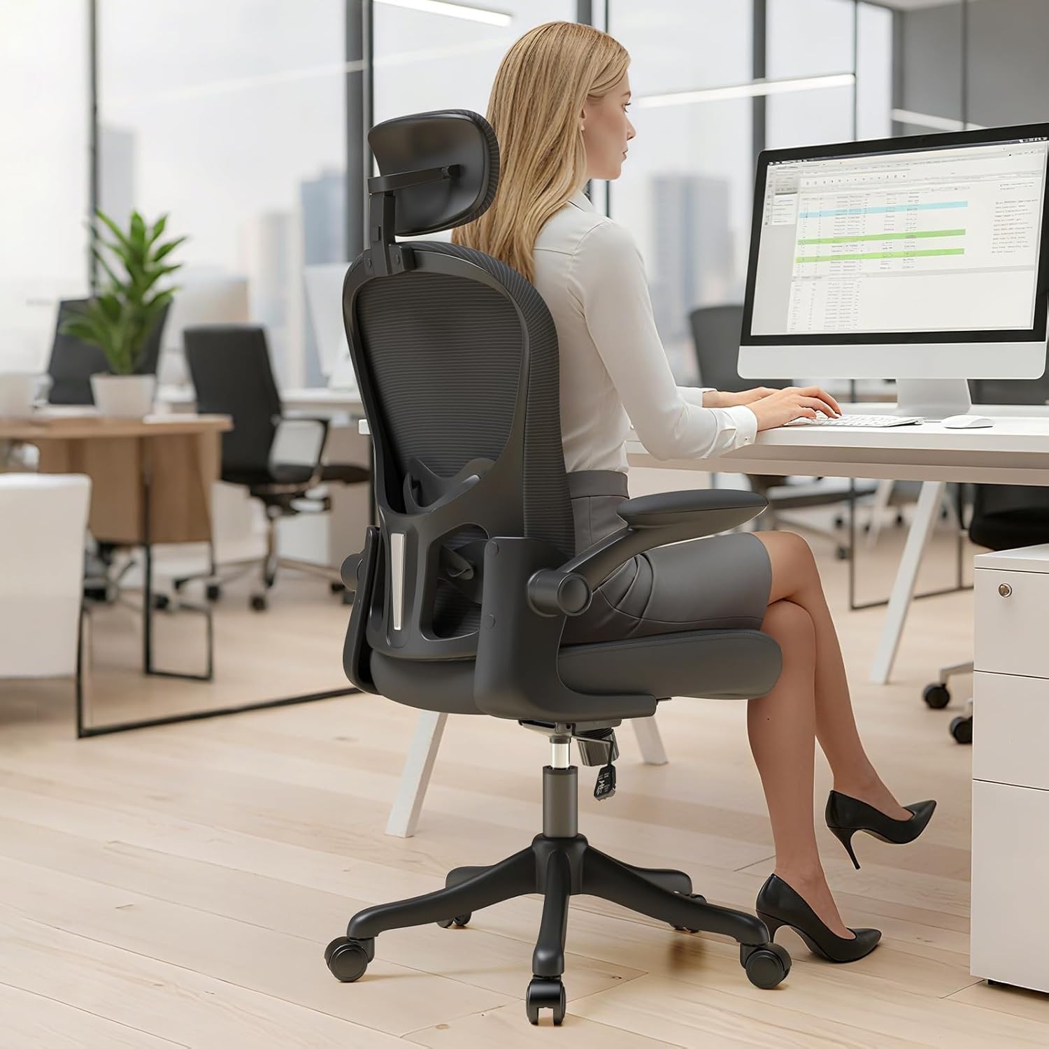 Office Computer Desk Chair Lumbar Support & Headrest Ergonomic Mesh Back Swivel