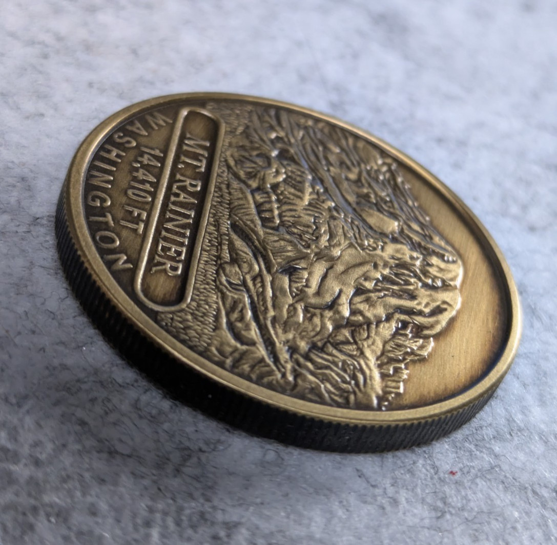 Mountain Climber Mt. Mount Rainier Washington Summit Challenge Token Coin