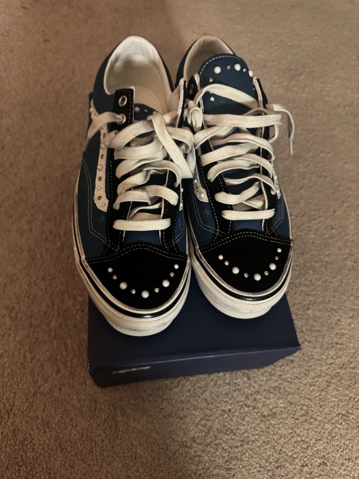 VANS LX Old Skool 36 Blue Skateboarding Shoes Men's US Size 10