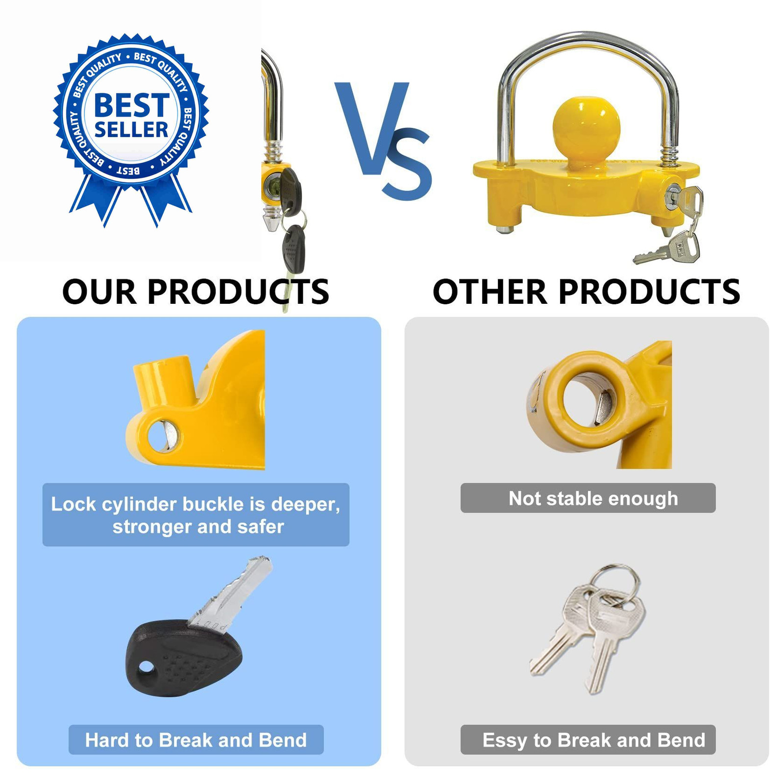 METOWARE Keyed Alike Trailer Coupler Lock 2 PACK Alike, Yellow 2 Pack