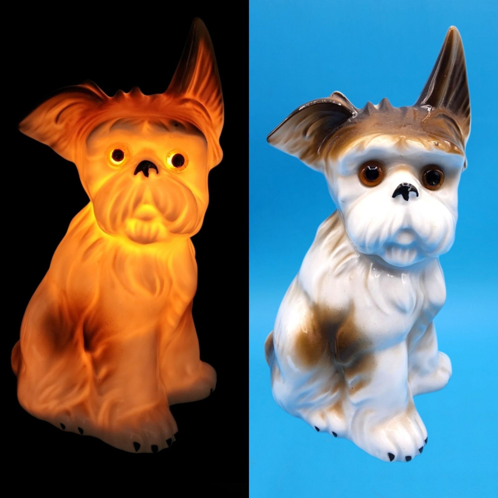 Vintage German Porcelain Yorkie Perfume Lamp Rauchverzehrer Smoke Eater Dog 50s