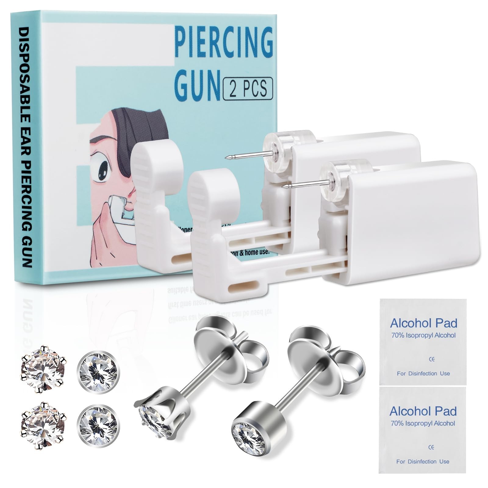 Giloner Safety Ear Piercing Kit,Disposable Self Kit With 2pc White