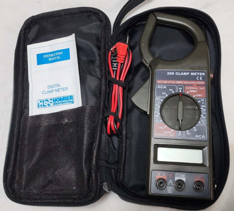 HDC Homier Distributing 266 Digital CLAMP METER w/ Leads Case Manual Works Great