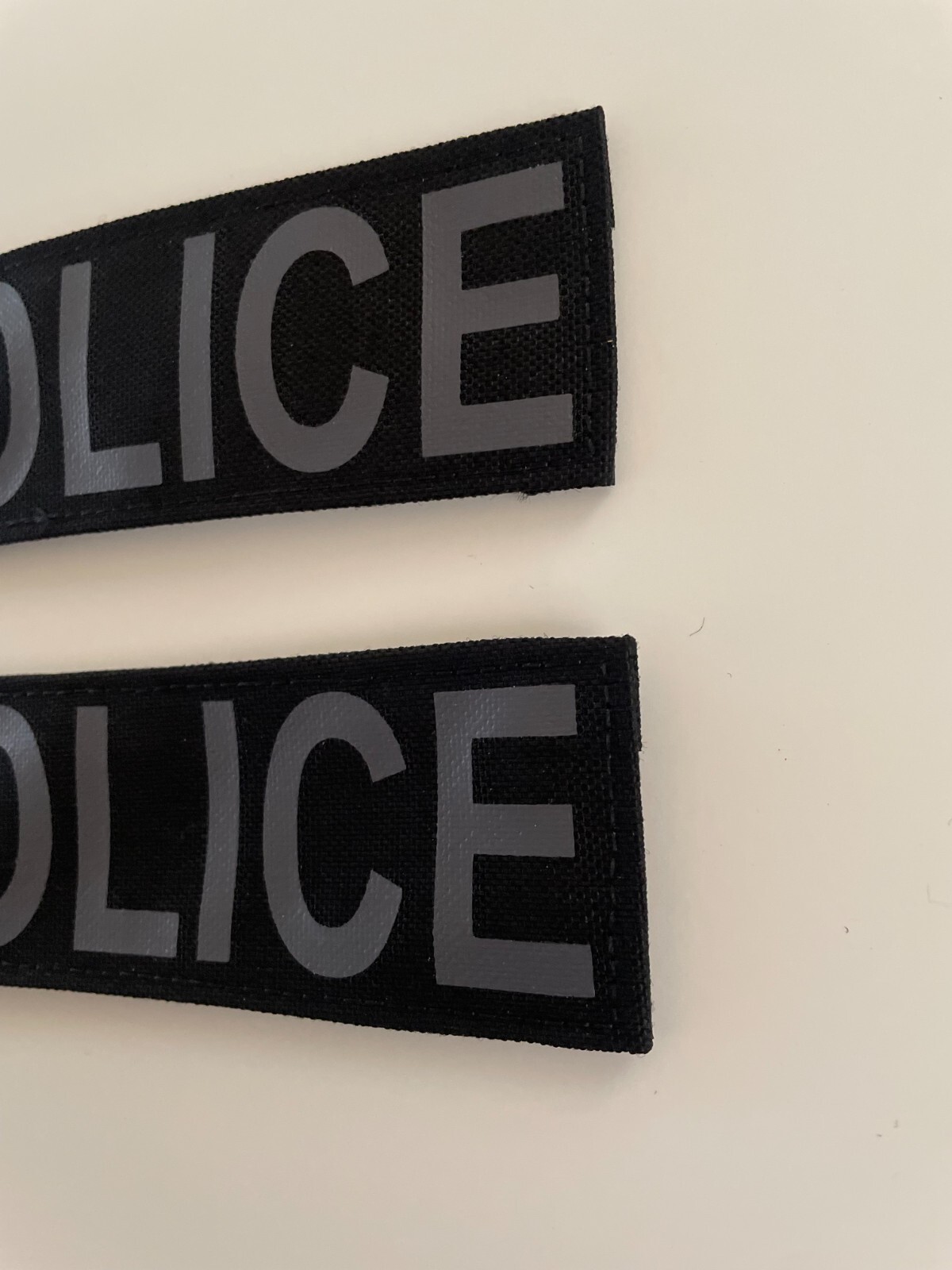 POLICE Patch Black Cordura GrayLettering 2 piece Hook Back 6X2 Silk Screen