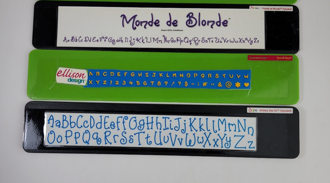 3 Sizzix Sizzlits Alphabet Strip Dies Lot Small Stuff Skittle Monde De Blonde