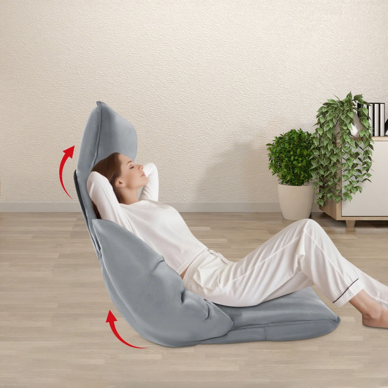 Grey 90°-180° Adjustable Lazy Sofa Floor Standing Sofa Chair Lazy Leisure Sofa
