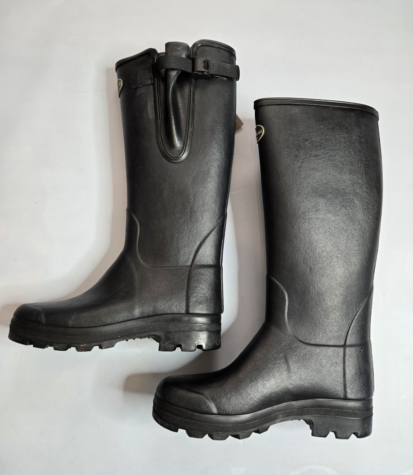 LE CHAMEAU VIERZON TARTAN JERSEY LINED MEN'S BLACK WELLINGTON BOOTS