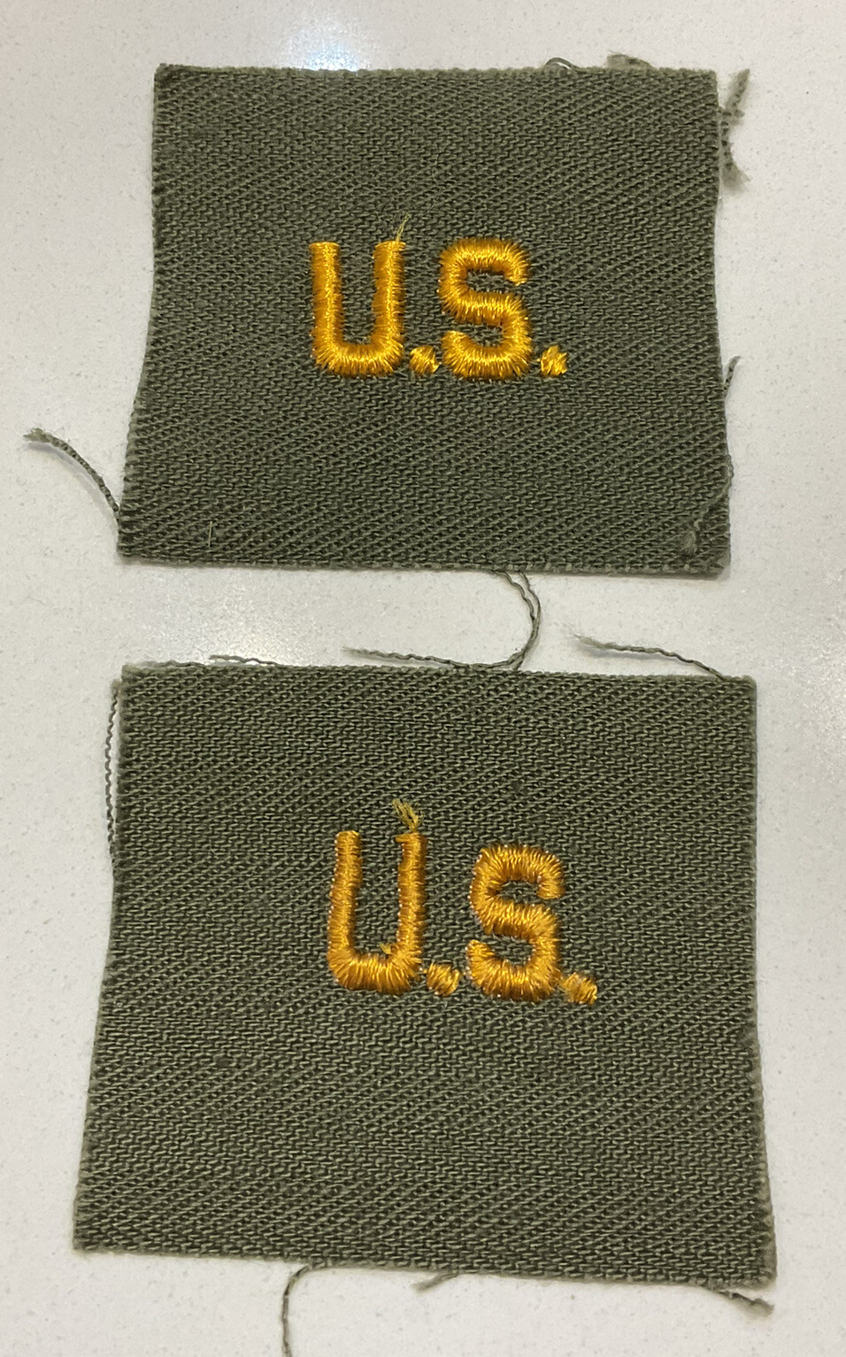 Original WWII U.S. Army Officer Collar Insignia Pair OD Patch