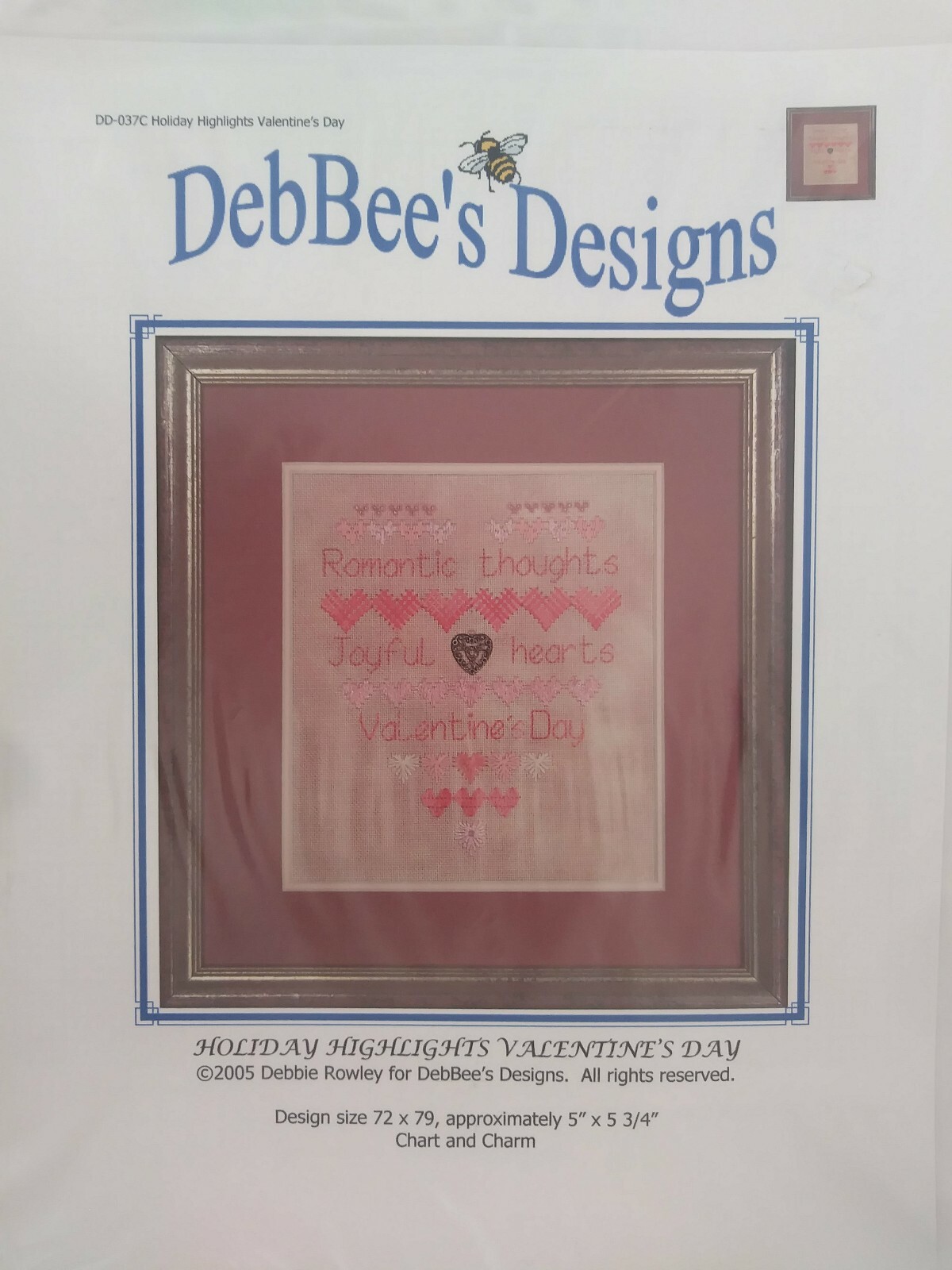 DebBees Designs Holiday Highlights Valentines Day 2005 Chart only & Charm NEW
