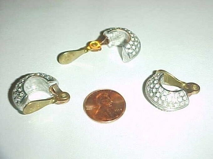 6 VINTAGE CASTED UNSET RHINESTONE SHRIMP CUFF CLIP EARRINGS L863