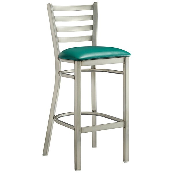 10 PACK Clear Coat Ladder Back Metal Restaurant Bar Stool With Green Vinyl Seat