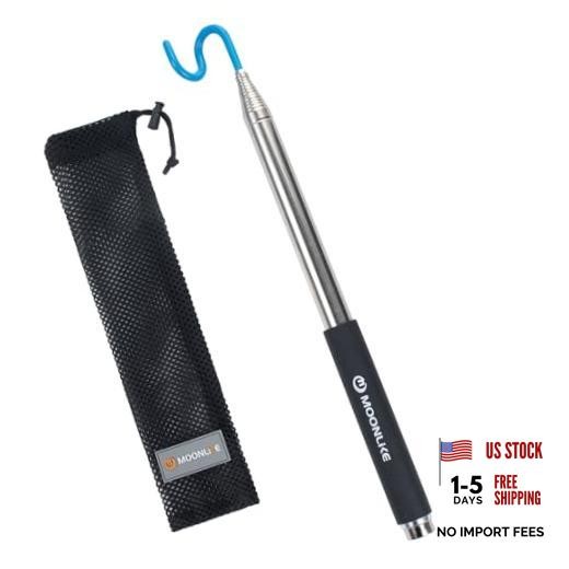 Telescoping Pickup Tool Magnetic Pole with Hook, 10 ft Telescopic Grabber Hook