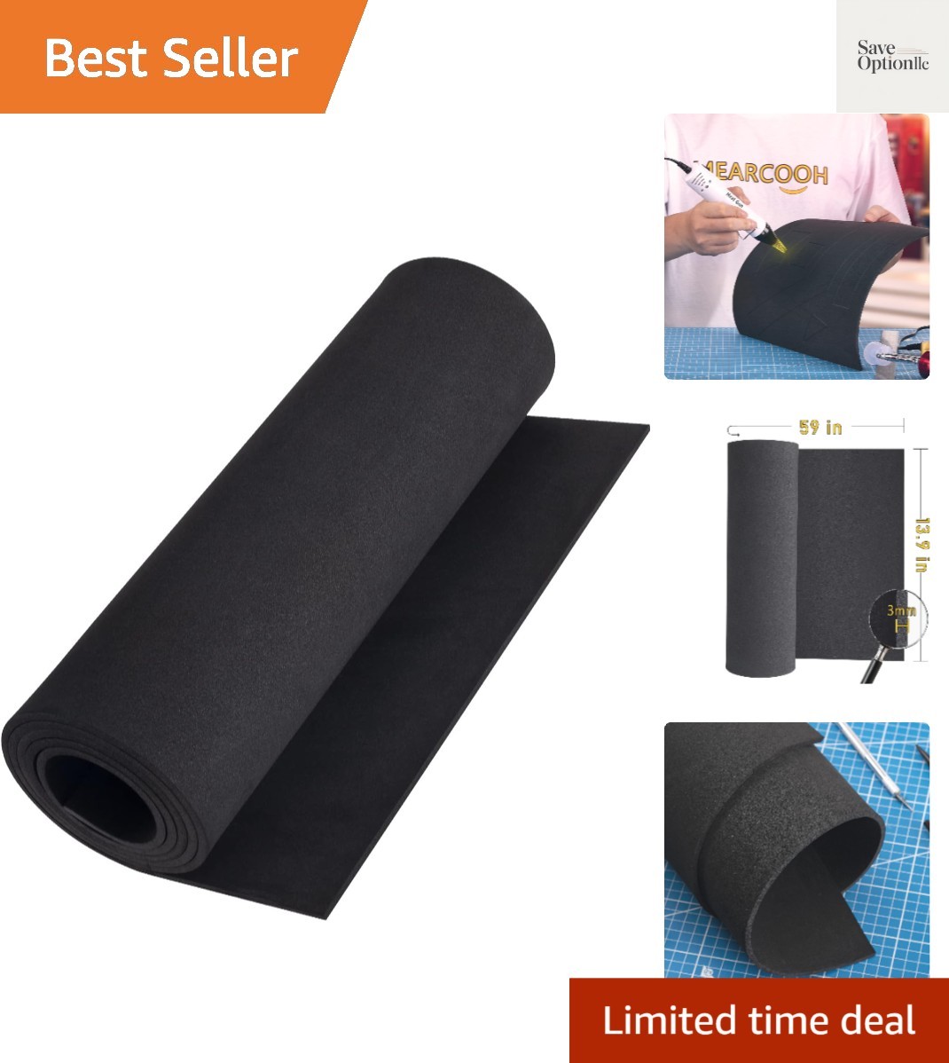 EVA Foam Sheet,3mm Thick（1mm to 20mm Black Foam Sheets Roll，59"x13.9",High De...